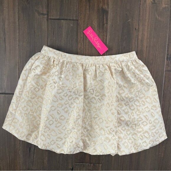 Lilly Pulitzer Leah Animal Print Skirt Gold 8 NWT